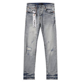 Purple‑Brand Light Washed Multi‑Scratch Patch Distressed Straight Leg Jeans