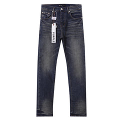 Purple‑Brand Men Dark Wash Straight Leg Jeans Vintage Faded Denim Pants Streetwear Casual Trousers