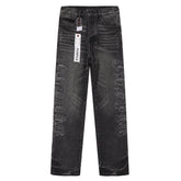 Purple‑Brand Black Washed Gothic Letter Embroidery Wide Leg Jeans