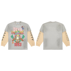 DUAA HOTLINE 1993 Racing Fake Two-Piece Vintage Washed Long Sleeve T-Shirt