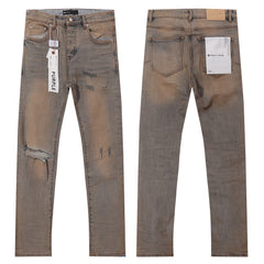 Purple‑Brand Mud Wash Multi‑Ripped Distressed Straight Jeans