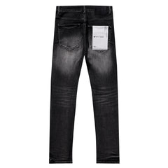 Purple‑Brand Black Faded Heavy Frayed Knee Ripped Straight Leg Jeans