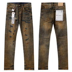 Purple‑Brand Ripped Mud‑Wash Graffiti Print Straight Leg Jeans