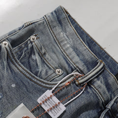 Purple‑Brand Heavy Distressed Ripped Paint Splatter Straight Leg Jeans