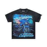 DUAA Malibu California Motorcycle Rivet Vintage Washed T-Shirt