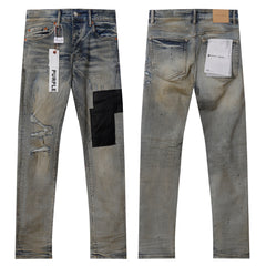 Purple‑Brand Vintage Mud Wash Black Patch Splatter Paint Distressed Straight Leg Jeans