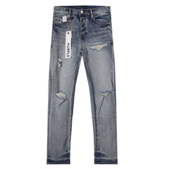Purple‑Brand Light Wash Ripped Repair White Paint Splatter Straight Jeans