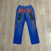 DUAA Panther Flame Blue Vintage Straight Sweatpants