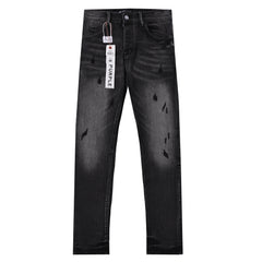Purple‑Brand Black Faded Printed Distressed Straight Leg Jeans
