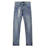Purple‑Brand Light Blue Crinkle Wash Straight Leg Jeans