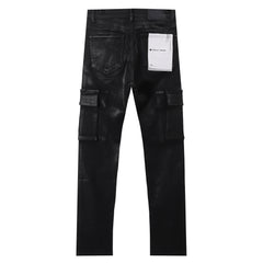 Purple‑Brand Coated Black Cargo Straight Leg Jeans