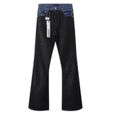 Purple‑Brand Black Coated Contrast Waist Flare Jeans
