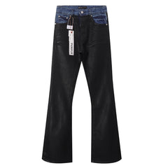 Purple‑Brand Black Coated Contrast Waist Flare Jeans