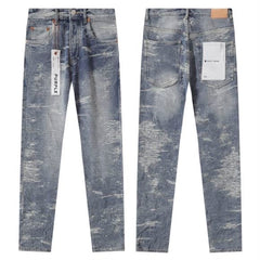Purple‑Brand Distressed Textured Jacquard Straight Leg Jeans