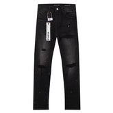 Purple‑Brand Black Faded Ripped White Paint Splatter Straight Jeans