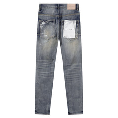 Purple‑Brand Vintage Wash Rip White Paint Splatter Straight Leg Jeans
