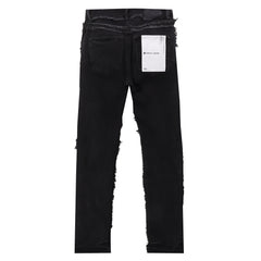 Purple‑Brand Black Raw Frayed Edge Straight Leg Jeans