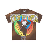 DUAA RECORDS Winged Angel Rainbow Tie Dye Vintage Brown Washed T-Shirt