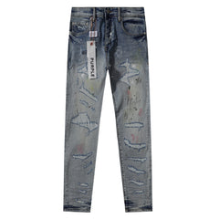 Purple‑Brand Heavy Distressed Ripped Paint Splatter Straight Leg Jeans