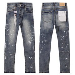 Purple‑Brand Vintage Blue White Paint Splatter Straight Jeans