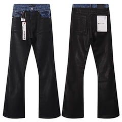 Purple‑Brand Black Coated Contrast Waist Flare Jeans