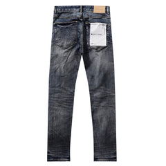 Purple‑Brand Dark Grey‑Blue Scattered Tear Distressed Straight Leg Jeans