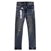 Purple‑Brand Multi‑Spot Distressed Ripped Faded Straight Leg Jeans