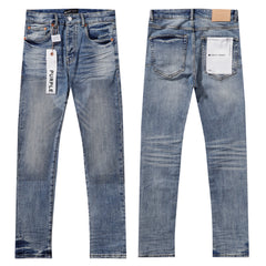 Purple‑Brand Light‑Medium Blue Whisker Faded Straight Leg Jeans