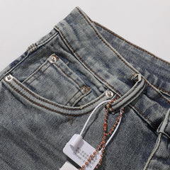 Purple‑Brand Light Vintage Wash All‑Over Abrasion Scratch Straight Jeans