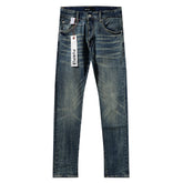 Purple‑Brand Vintage Blue Heavy Hand Whisker Crease Straight Leg Jeans