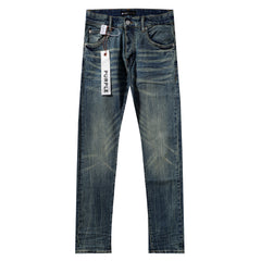 Purple‑Brand Vintage Blue Heavy Hand Whisker Crease Straight Leg Jeans