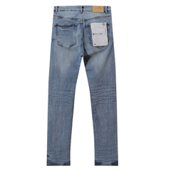 Purple‑Brand Light Blue Crinkle Wash Straight Leg Jeans
