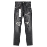 Purple‑Brand Black Grey Heavy Frayed Ripped Straight Leg Jeans