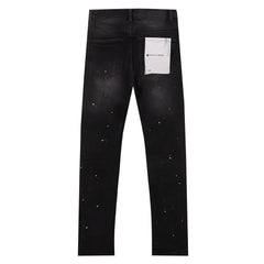 Purple‑Brand Black Faded Ripped White Paint Splatter Straight Jeans