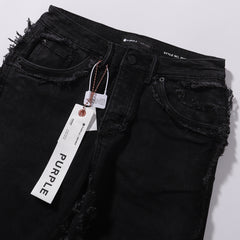 Purple‑Brand Black Raw Frayed Edge Straight Leg Jeans
