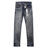 Purple‑Brand Dark Grey‑Blue Scattered Tear Distressed Straight Leg Jeans