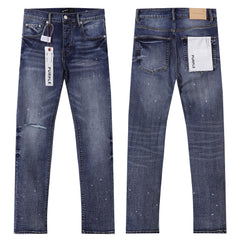 Purple‑Brand Dark Wash Splatter Paint Ripped Straight Jeans