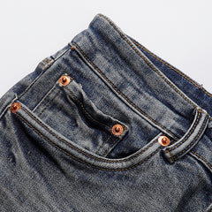 Purple‑Brand Dark Grey‑Blue Scattered Tear Distressed Straight Leg Jeans
