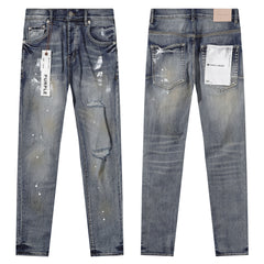 Purple‑Brand Vintage Wash Rip White Paint Splatter Straight Leg Jeans