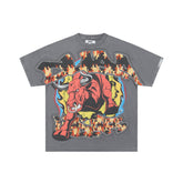 DUAA DUMAAWEAR Angry Bull Flame Vintage Washed Graphic T-Shirt