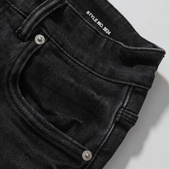 Purple‑Brand Black Faded Minimal Slit Rip Straight Leg Jeans
