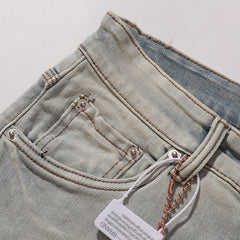 Purple‑Brand Bleach Wash Embossed Monogram Straight Jeans