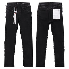 Purple‑Brand Black Raw Frayed Edge Straight Leg Jeans