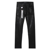 Purple‑Brand Black Coated Shiny Straight Leg Denim Jeans