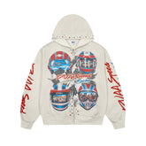 DUAA Racing Helmet Vintage Washed Beige Zip Up Hoodie