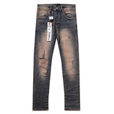 Purple‑Brand Vintage Brown‑Tone Heavy Distressed Frayed Straight Leg Jeans