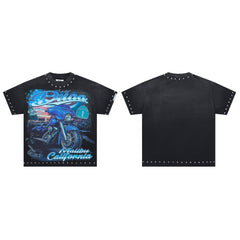 DUAA Malibu California Motorcycle Rivet Vintage Washed T-Shirt