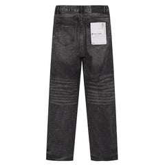 Purple‑Brand Black Washed Gothic Letter Embroidery Wide Leg Jeans