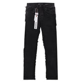 Purple‑Brand Black Raw Frayed Edge Straight Leg Jeans