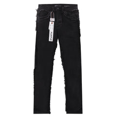 Purple‑Brand Black Raw Frayed Edge Straight Leg Jeans